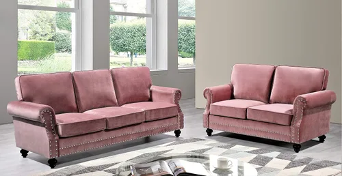 Vista 7 de Container Furniture Direct Lotus - Sofá biplaza tapizado de terciopelo moderno de mediados de siglo, con brazos enrollados, color beige