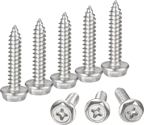 Vista 5 de uxcell Phillips - Tornillos autorroscantes para arandela hexagonal, M4 x 0.472 in, acero inoxidable 304, brida hexagonal, 25 piezas