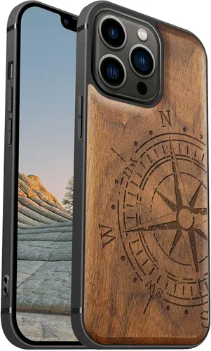Vista 19 de Carveit Funda magnética de madera para iPhone 13 [madera real dura y TPU suave] Funda protectora híbrida de madera única y elegante a prueba