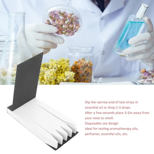 Vista 3 de 100 tiras de prueba de perfume desechables, tiras de prueba de papel de aceites esenciales de perfume blanco desechables para aromaterapia