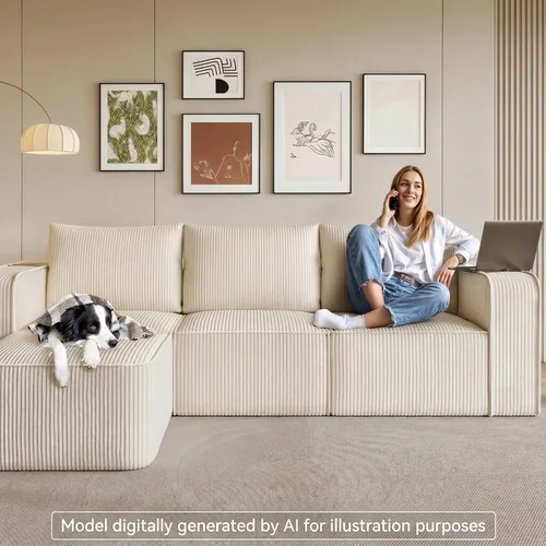 Vista 4 de YITAHOME Sofá modular Cloud de 107 pulgadas con diván en forma de L, asiento profundo y 3 almohadas, sofá de pana para sala de estar y dormitorio