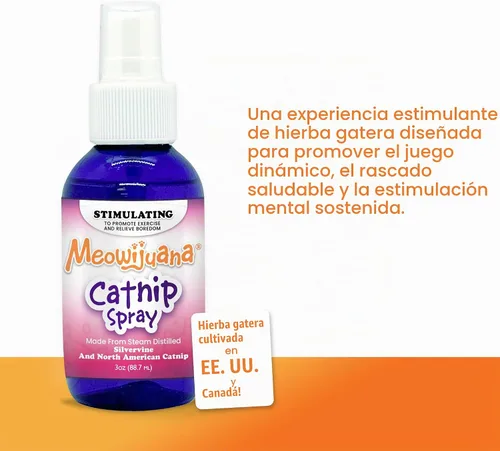 Vista 2 de Meowijuana Catnip & Silvervine Spray for Cats, 3 oz Dual-Herb Mist