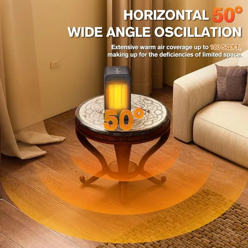 Vista 5 de Calentadores eléctricos portátiles para uso en interiores, mini calentador de espacio PTC de 1500 W con oscilación de 50 °, calentador portátil