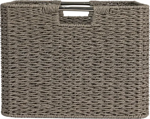 Vista 8 de Household Essentials Cesta tejida cuadrada, cubo de cuerda de papel con asas de acero inoxidable, gris