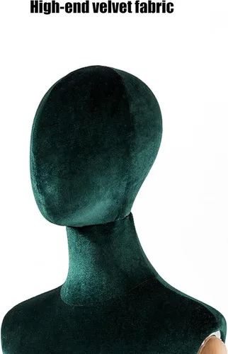 Vista 4 de Torso de maniquí de forma de vestido femenino, altura del cuerpo del maniquí de terciopelo ajustable, con brazo de madera maciza y base de metal