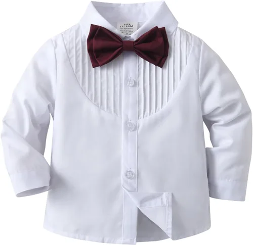 Vista 2 de Conjunto de pantalones para bebé, camisa de manga larga + pantalones + corbatín + tirantes, trajes de caballero para niños pequeños