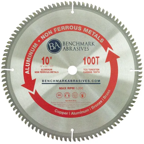 Vista 8 de Benchmark Abrasives Hoja de sierra circular TCT de 10 pulgadas con punta de carburo de tungsteno con eje de 5/8 pulgadas para cortar aluminio