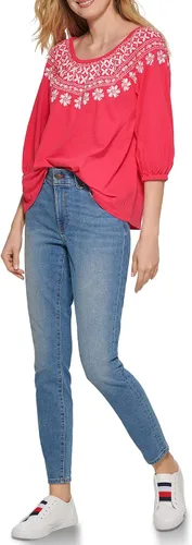 Vista 2 de Tommy Hilfiger Top de punto casual bordado con hombros descubiertos para mujer