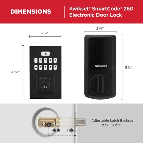 Vista 9 de Kwikset SmartCode 260 - Cerradura de puerta con teclado electrónico sin llave con entrada automática, códigos de usuario personalizados, seguridad