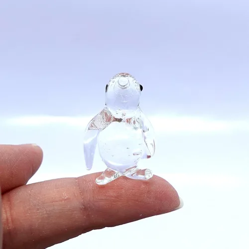Vista 9 de Figuras pequeñas de diapositivas de pingüinos, arte de vidrio soplado a mano, animales de pájaros, regalo coleccionable, decoración del hogar