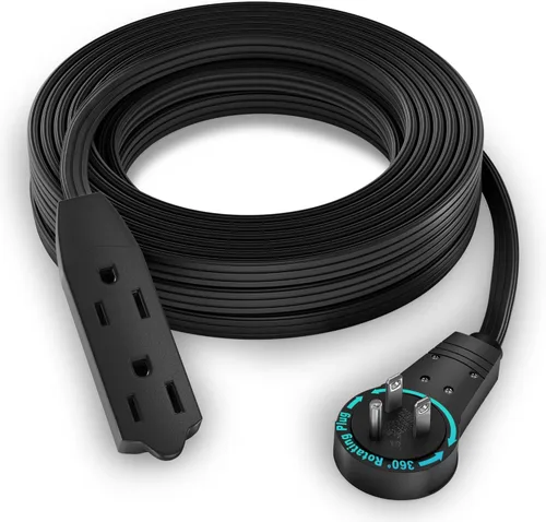 Vista 20 de Maximm Cable de extensión de enchufe plano giratorio de 360° de 2 pies, 16/3 AWG Multi 3 tomas de corriente de 3 clavijas, cable a tierra, blanco