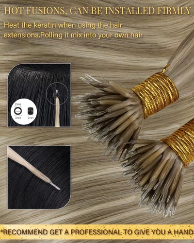 Vista 21 de 【Descuento】Hetto - Extensiones de cabello con cinta adhesiva, 40g, extensiones de cabello humano, color rubio ceniza oscuro degradado a rubio medio