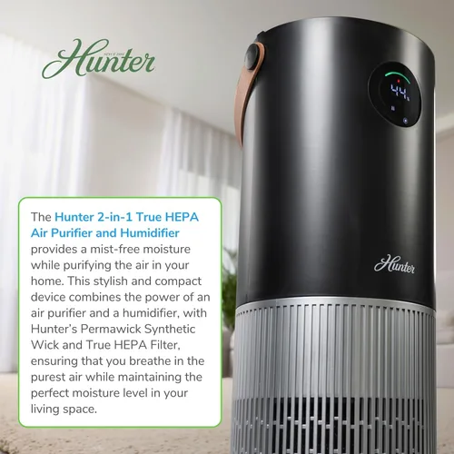 Vista 2 de Hunter Fan Company Humidificador y purificador de aire en uno, purificadores de aire de filtración avanzada para el hogar, purificadores de aire