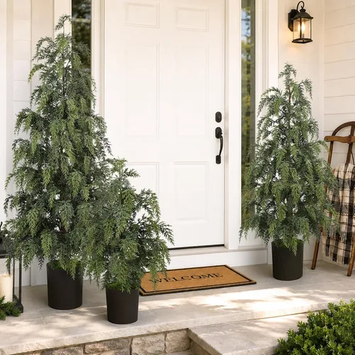 Vista 2 de 3PCS Christmas Artificial Cedar Trees for Outdoors Decorations, 2FT/3FT/4FT