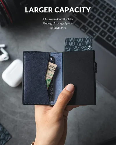 Vista 16 de VULKIT Billeteras delgadas para hombre, con bloqueo RFID, diseño minimalista con capacidad para hasta 11 tarjetas, Negro -, Minimalista