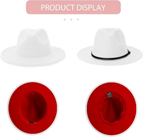 Vista 4 de jingsha Sombreros Fedora para hombres y mujeres de ala ancha Fedora de fieltro de Panamá, sombreros de vestir para hombre con hebilla de cinturón