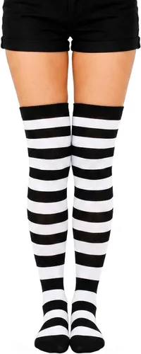 Vista 12 de Calcetines altos para mujer, calcetines altos a rayas hasta el muslo Bandera estadounidense