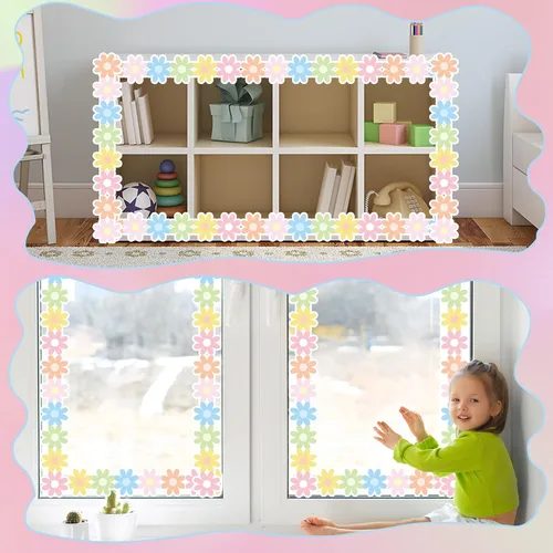 Vista 5 de Tablero de anuncios de margaritas para decoración de 32.8 pies, borde de anuncios floral pastel de margarita, bordes enrollados troquelados