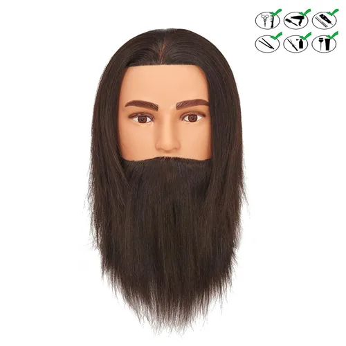 Vista 3 de Cabeza de maniquí de 8-10 pulgadas, 100% cabello humano, cabeza de entrenamiento de peluquería, cabeza de maniquí para entrenamiento, cosmetología