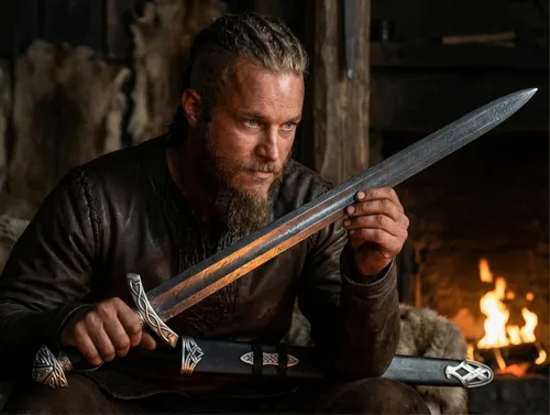 Vista 2 de Espada vikinga de acero de Damasco con vaina de cuero, espada coleccionable medieval del norte nórdico Espada larga LARP y cosplay hecha a mano