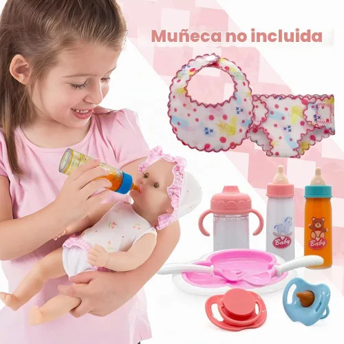 Vista 4 de Juego de 11 piezas de accesorios para muñecas de bebé, juego de 11 piezas de alimentación de muñecas con botellas de leche y jugo que desaparecen