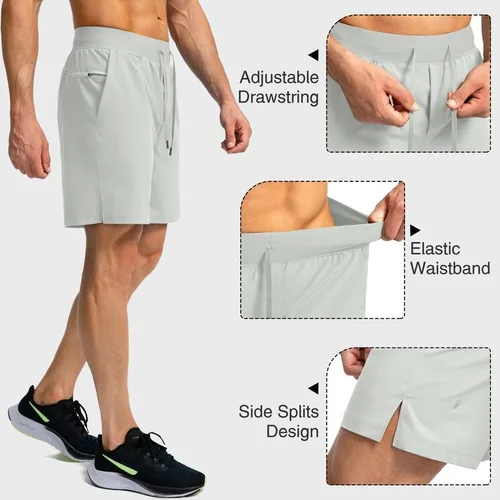 Vista 4 de Pantalones deportivos para hombres, pantalones cortos livianos y de secado rápido para gimnasio y entrenamiento atlético con bolsillos