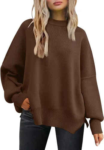 Vista 137 de Lillusory - Suéter extragrande con mangas de murciélago y cuello redondo para mujer, prenda moderna de otoño de tejido de punto sin botones
