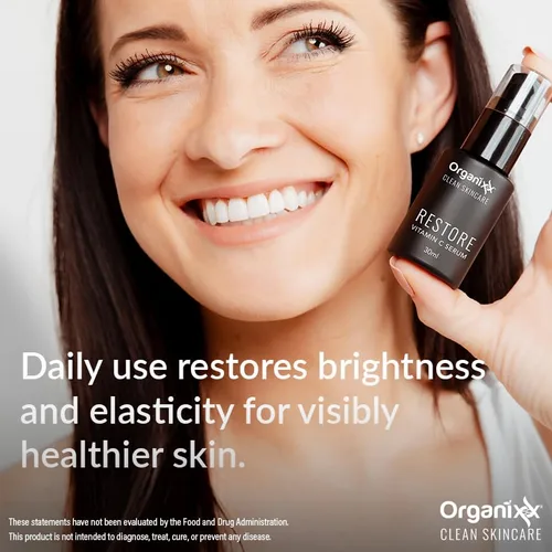 Vista 5 de Organixx Restore Vitamin C, suero facial diario con ácido hialurónico, vitamina E orgánica, hamamelis, glicerina y aloe vera, fórmula iluminadora