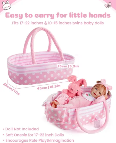 Vista 7 de BABESIDE Juego de accesorios para muñecas de bebé de 8 piezas con moisés