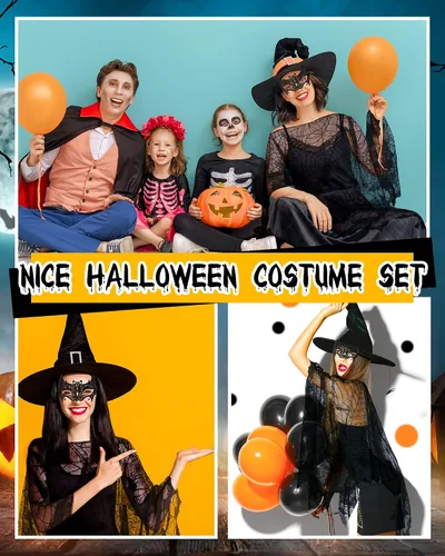 Vista 6 de Jeyiour Poncho de encaje de telaraña para mujer con máscara para Halloween
