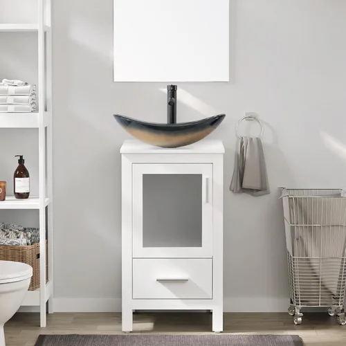 Vista 18 de eclife Armario de tocador de baño moderno de 18 pulgadas con lavabo Redondel negro