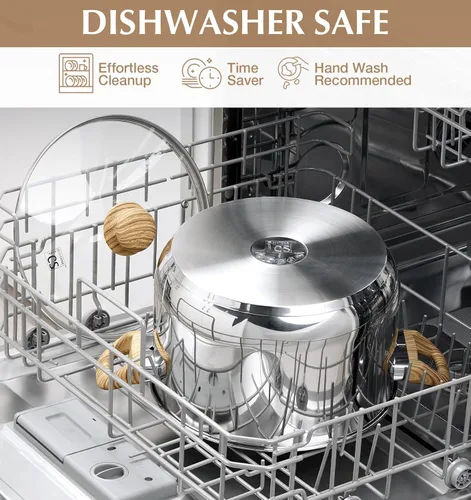 Vista 5 de Olla de acero inoxidable KOCH SYSTEME CS - Olla de inducción de acero inoxidable de 6 cuartos con tapa para pasta, sopa, espaguetis, ollas de sopa