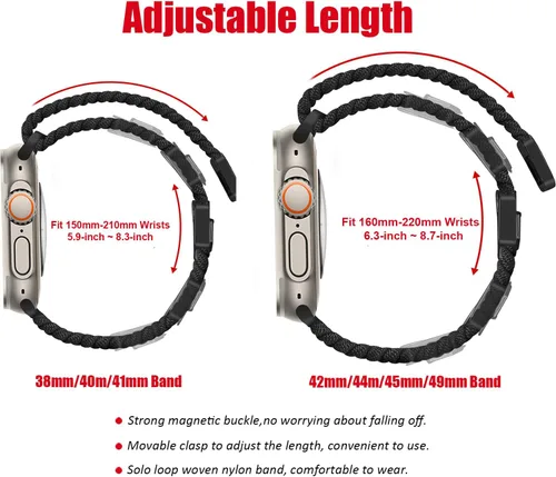 Vista 8 de MroTech Sport Solo Loop, compatible con correas de Apple Watch de 1.61, 1.57, 1.496 pulgadas, para mujeres y hombres, correa trenzada de nailon
