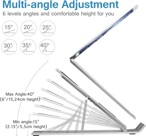 Vista 7 de T Legend Arae - Soporte de aluminio para laptop, soporte portátil ergonómico ajustable, soporte plegable para computadora de 6 ángulos, elevador