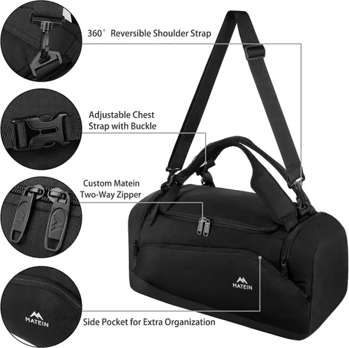 Vista 5 de MATEIN Bolsa de gimnasio para hombres mochila de gimnasio grande de 45 L bolsa de lona deportiva con compartimento para zapatos mochila de viaje