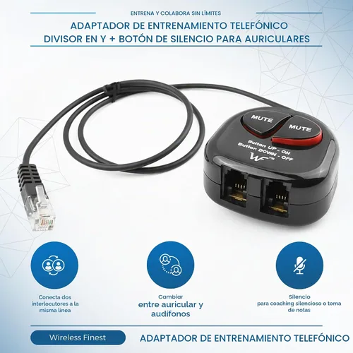 Vista 2 de Divisor en Y para entrenamiento telefónico con silenciador para Avaya y Nortel