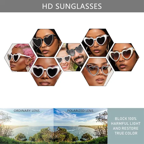 Vista 6 de Love - Lentes de sol en forma de corazón para mujer, lentes de amor de moda, retro, encantadores, lindos lentes de sol