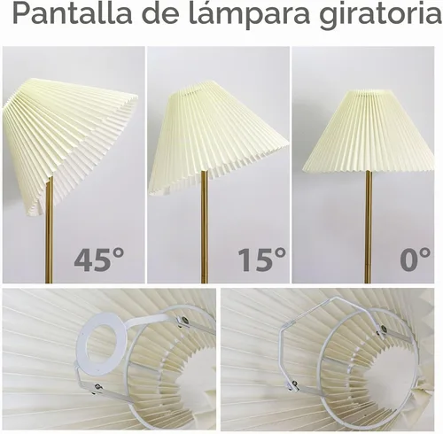 Vista 4 de KUNJOULAM Lámpara de pie plisada moderna, lámpara de pie de poste dorado, lámpara alta de diseño simple con pantalla beige ajustable, lámpara de pie