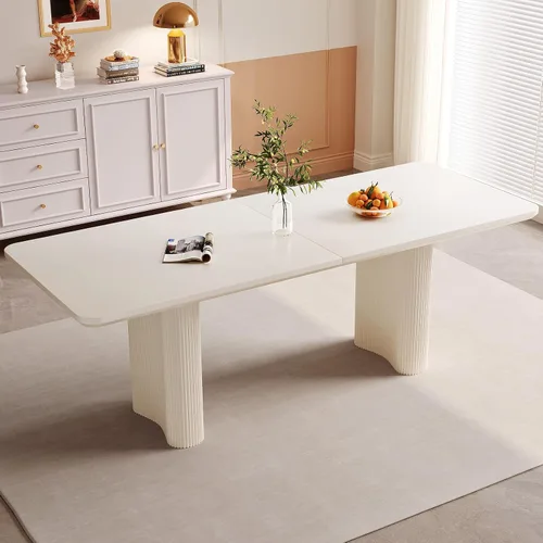 Vista 16 de Mesa de Comedor Rectangular de 63" con 6 Sillas, Mesa de Cocina Moderna Blanca con Juego de Sillas para Sala de Estar, Comedor y Cocina Blanco-A