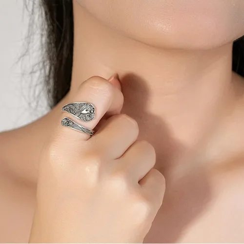 Vista 5 de Spoon Ring Sterling Silver Hummingbird Ring Vintage Antique Spoon Rings Adjustable Thumb Rings for Women