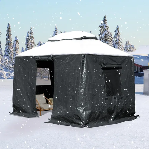 Vista 12 de Domi - Cubierta universal para glorieta de invierno de 8 x 8 pies, cubierta impermeable para todas las estaciones, con paredes laterales y ventanas