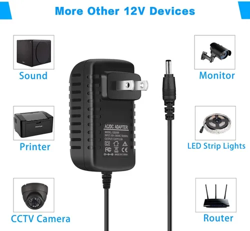 Vista 5 de 12V 2A 24W Fuente de alimentación AC 100V-240V a 12V 2A Adaptador montado en la pared 12V Conmutación para DC12V CCTV Cámara LED tira luz rc