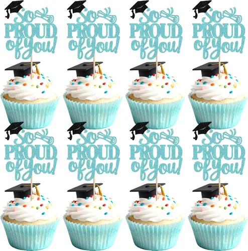 Vista 24 de Paquete de 24 adornos para cupcakes de clase de 2026 con purpurina 2026 para diploma de graduación 2026, selecciones para cupcakes para graduación