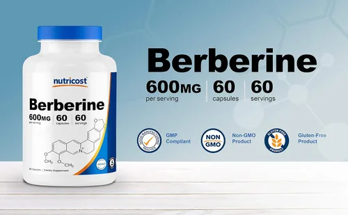 Vista 5 de Nutricost Berberina HCl 600 mg, 60 cápsulas (2 botellas) – Sin gluten, cápsulas vegetarianas, sin OGM