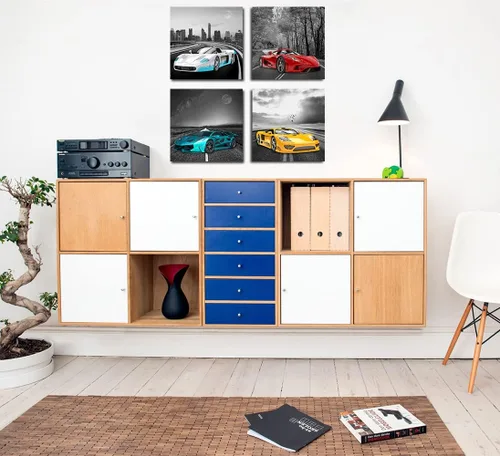 Vista 3 de Rtriel Imágenes de automóvil en blanco y negro, impresiones en lienzo de autos de carreras para hombres, adolescentes y niños, decoración de pared