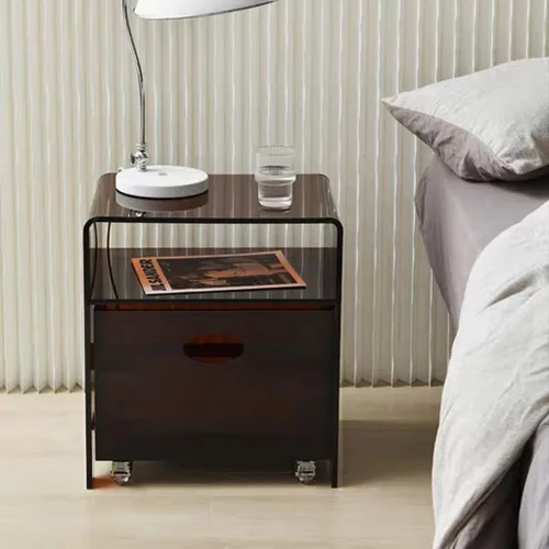 Vista 2 de Mesita de noche moderna con capa de almacenamiento, mesa de noche acrílica en forma de U, simple para dormitorio, mesa de centro pequeña, estante