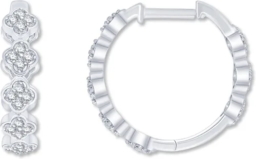 Vista 2 de Pendientes de aro oblongos de plata de ley 12 CTW con diamantes, Plata de ley, Diamante