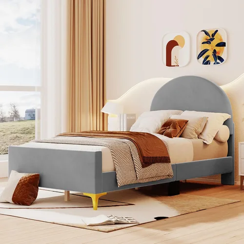 Vista 22 de Cama de plataforma tapizada de tamaño individual con cabecero en forma de oso y rayas de luz incrustadas, bonito marco de cama de plataforma