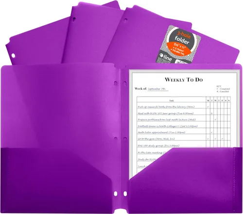 Vista 13 de Carpeta C-Line Poly Portfolio con dos bolsillos, resistente, con tres agujeros perforados, azul, caja de 25 carpetas (32935), Variados