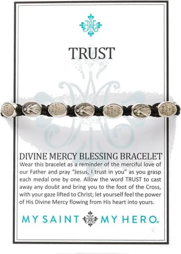 Vista 2 de My Saint My Hero Pulsera de bendición de la misericordia divina con cordón negro